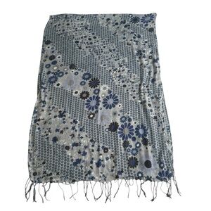 Blue And Grey Floral Design Rectangular Scarf
